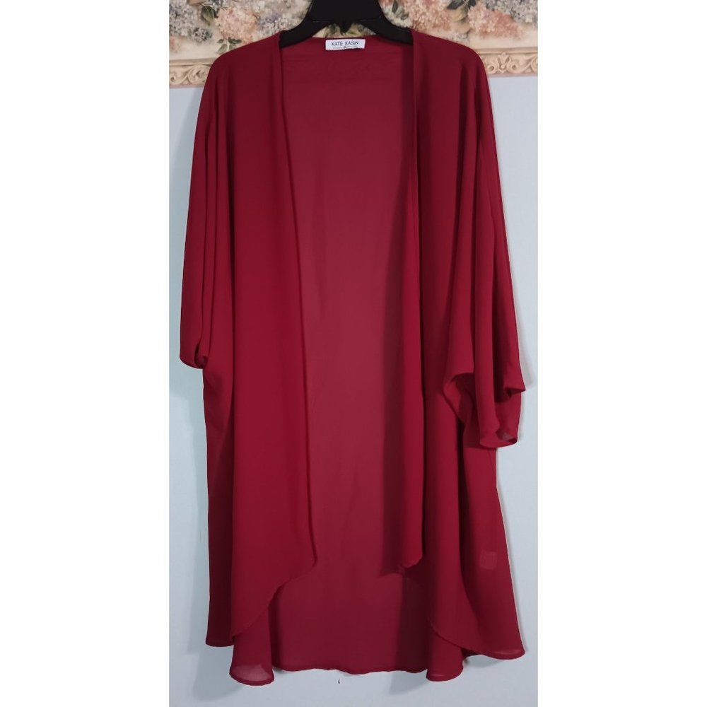 Kate Kasin 2XL Red Semi Sheer Open Classic Event Occasion Midi Holiday Top